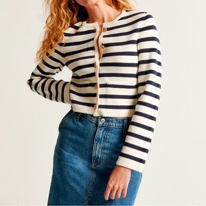 NWT Abercrombie & Fitch LuxeLoft Crew Sweater Jacket navy and white XS